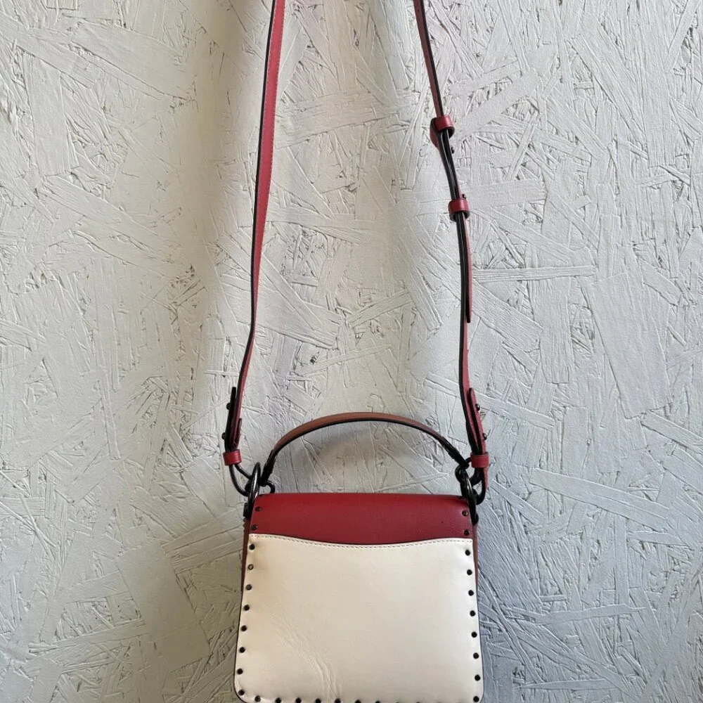COACH Beat 18 rivets leather shoulder crossbody bag -Red Sand Ivory Tan - Picture 8 of 13